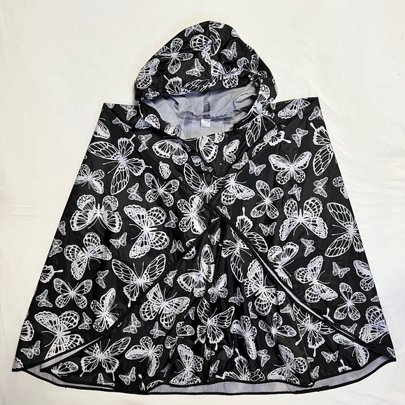 Rain Poncho Hoodie with Butterflies - Picture 1 of 4